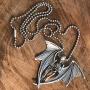 Gothic Halloween Horror Jewelry Winged Vampire Skull Skeleton Corpse Angel of Death Punk Rock Heavy-Metal Biker Protection Amulet Pewter Unisex Mens Pendant Necklace Charm for men Silver Ball Chain