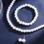 Brishow Wedding Pearl Necklace Earrings Bracelet Jewelry Set Silver Bride Crystal Pearl Chain Bridal Fit for Women and Girls