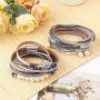 LOYALLOOK 2Pcs Leather Wrap Cuff Bracelet Women Multilayer Tree Wristband Bracelet Magnetic Buckle Boho Bracelet Bangle Jewelry for Mother Friends