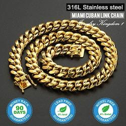Jewelry Kingdom 1 Gold Cuban Link Chain Necklace or Bracelet for Men 15mm 18K Stainless Steel Chunky Thick Heavy Miami Curb Chains 8-30 inch Valentines Jewelry