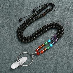 Top Plaza 7 Chakra Healing Crystal Natural Stone Beaded Necklace Silver Copper Wire Wrapped Stone Hexagonal Pendant Necklaces Yoga Meditation Reiki Jewelry for Women