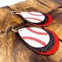 Baseball Earrings for Women - SET OF TWO - 3-Layered Faux Leather Statement Earrings - Baseball Jewelry for Mom - Baseball Mom Accessories - PU & Glitter - Stars & Strips Dangle - Mall of Style