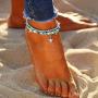 FINETOO Starfish Multilayer Charm Anklet Beads Sea Handmade Boho Anklet Foot Jewelry for Women