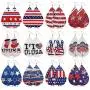 fzbali July 4th Women Faux Leather Teardrop Earrings American Flag Patriotic USA Jewelry Accessory
