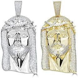 Huge 3'' Solid 925 Sterling Silver Iced Jesus Piece Pendant - Mens - Great for Any Chain! Large Hip HOP Style