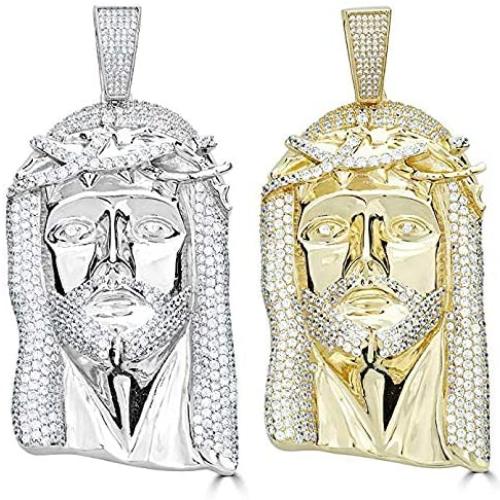 Huge 3'' Solid 925 Sterling Silver Iced Jesus Piece Pendant - Mens - Great for Any Chain! Large Hip HOP Style