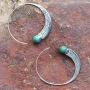 CANEER Turquoise Earrings, Vintage Punk Embossed Earring Statement Fashion Gift Hoop Boho Jewelry for Women
