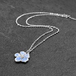 TUSHUO Tiny Myosotis Pendant Necklace Blue Forget Me Not Flower Girls Wedding Jewelry