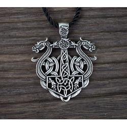 HAQUIL Dragon Necklace - Metal Alloy, Viking Double Dragon Pendant - PU Leather Cord, 19.7''