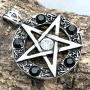 Wicca Jewelry Celtic Pentagram Pentacle Star Clear White-Black Crystal Gem Wiccan Pagan Witch Magic Healing Protection Amulet Pewter Mens Womens Pendant Necklace Charm Men Women w Silver Ball Chain