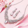 FANZE Womens Wedding Bridal Bridesmaid Cluster Leaf Vine Teardrop Austrian Crystal Statement Necklace Dangle Earrings Set