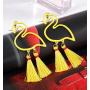 HSWE Flamingo Drop Earrings Tassel Dangle Earrings Thread Fringe Earrings Hawaiian Summer Jewelry