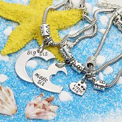 lauhonmin 3pcs Big Sis Middle Sis Little Sis Love Heart Charm Pendant Bracelet Set Family Jewelry Gift for Sister