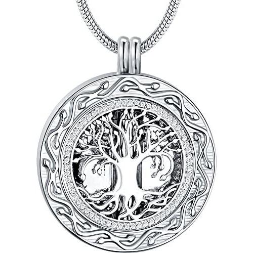 Ado Glo Christmas Memorial Gifts, Always in My Heart with 1 or 2 Vials Urn Locket Pendant Necklace, Tree of Life Cremation Jewelry for Ashes, Keepsake for Dad Sister Grandma Aunt Wife Daughter Mom