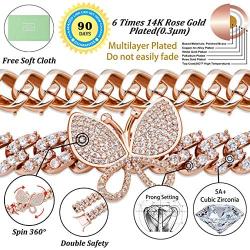 TOPGRILLZ 8mm/12mm 6 Times Plated Iced Out Spinner Charm Butterfly Cuban Link Choker Chain Necklace for Women Novelty Jewelry Gifts