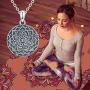 Om Lotus Mandala Necklace 925 Sterling Silver Ohm Aum Boho Yoga Necklaces for Women Open Filigree Flower of Life Necklace for Mom Viking Hippie Gifts Jewelry for Men