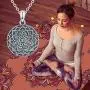 Om Lotus Mandala Necklace 925 Sterling Silver Ohm Aum Boho Yoga Necklaces for Women Open Filigree Flower of Life Necklace for Mom Viking Hippie Gifts Jewelry for Men