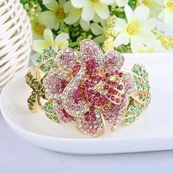 EVER FAITH Womens Austrian Crystal Elegant Flower Leaf Bangle Bracelet for Wedding, Prom