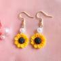 BELUCKIN Fashion Pearl Sunflower Dangle Earrings for Women Yellow Enamel Daisy Sun Flower Earring Jewelry Gift