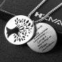 HZMAN Two Piece Serenity Prayer Stainless Steel Pendant Necklace with Tree of Life Cut Out 22+2'' Chain