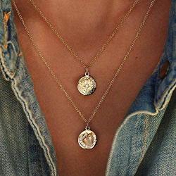 Jovono Boho Multilayered Necklace Star Moon Pendant Jewelry Necklace Chains for Women and Girls (Gold)