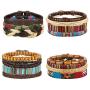 LOYALLOOK 15pcs Men Women Linen Hemp Cords Wood Beads Ethnic Tribal Bracelets Leather Wristbands