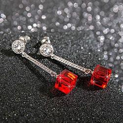Cube Swarovski Crystal Drop Long Dangle Earrings for Women 925 Sterling Silver Post Hypoallergenic Jewelry