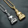 SINLEO Mens Stainless Steel Meditation Tibetan Buddha Pendant Necklace Amitabha Amulet Religious Jewelry