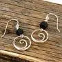 Natural Black Onyx on a nature inspired 925 Sterling Silver Round Frame Dangle Drop Earrings