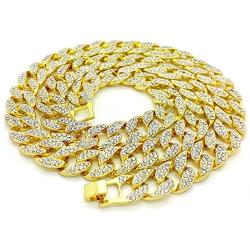 Shiny Jewelers USA Mens Iced Out Hip Hop Gold Tone CZ Miami Cuban Link Chain 8'', 9'', 20'', 24'', 30'', 36'' Necklace Bracelet