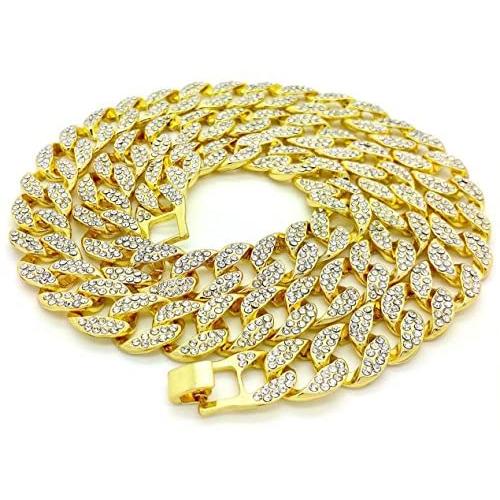 Shiny Jewelers USA Mens Iced Out Hip Hop Gold Tone CZ Miami Cuban Link Chain 8'', 9'', 20'', 24'', 30'', 36'' Necklace Bracelet