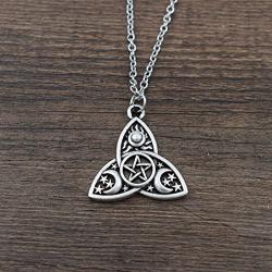 SanLan Triple Moon Goddess Triquetra Pentacle Necklace Pagan Wicca Pendant Necklace