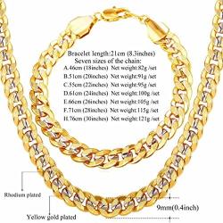 U7 Men Unisex Two-Tone Jewelry 6mm-9mm Wide Platinum & 18K Gold Plated Cuban Chain Necklace (18'',20'',22'',24'',26'',28'',30'')