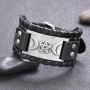 VASSAGO Vintage Pagan Triple Moon Goddess Pentacle Pentagram Metal Amulet Cuff Leather Bracelet