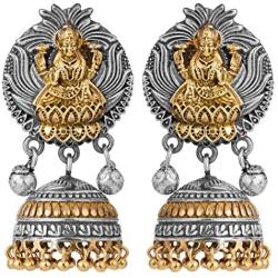 Aheli Indian Traditional Goddess Laxmi Crafted Vintage Oxidized Jhumki Dangle Earrings Ethnic Wedding Temple Antique Jewelry for Women