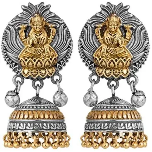 Aheli Indian Traditional Goddess Laxmi Crafted Vintage Oxidized Jhumki Dangle Earrings Ethnic Wedding Temple Antique Jewelry for Women Aheli Indian Traditional Goddess Laxmi Crafted Vintage Oxidized Jhumki Dangle Earrings Ethnic Wedding Temple Antique Jewelry for Women