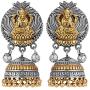 Aheli Indian Traditional Goddess Laxmi Crafted Vintage Oxidized Jhumki Dangle Earrings Ethnic Wedding Temple Antique Jewelry for Women