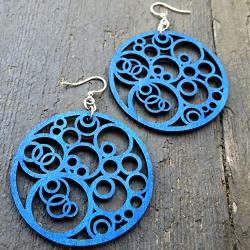 Green Tree Jewelry Circle N Circle in Royal Blue laser-cut wood earrings sustainable eco-jewelry #1002
