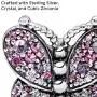 Pandora Jewelry Pink Pave Butterfly Crystal and Cubic Zirconia Charm in Sterling Silver Pandora Jewelry Pink Pave Butterfly Crystal and Cubic Zirconia Charm in Sterling Silver