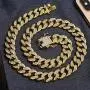13mm Iced Out Men Necklace Chain Heavy Strong Bling Miami Curb Cuban Link Chain Hip Hop Gold Silver Necklace Chain Rhinestone Clasp Chain