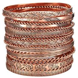 Ensoul Flower Mixed Metal Aztec African Indian Vintage Bangle&Bracelets for Women Set of 19/2.68'' Dia