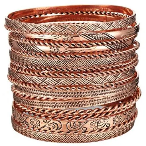 Ensoul Flower Mixed Metal Aztec African Indian Vintage Bangle&Bracelets for Women Set of 19/2.68'' Dia Ensoul Flower Mixed Metal Aztec African Indian Vintage Bangle&Bracelets for Women Set of 19/2.68'' Dia