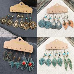 Nanafast 12 Pairs Vintage Earrings Bohemian Statement Earrings for Women Girls Retro Boho Drop Dangle Earrings Set