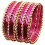 Touchstone ''Colorful Collection Indian Bollywood Alloy Single Line Clear Rhinestone and Textured Fuchsia Pink Color Bangle Bracelets Set of 18 in Antique Gold Tone for Women.