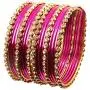 Touchstone ''Colorful Collection Indian Bollywood Alloy Single Line Clear Rhinestone and Textured Fuchsia Pink Color Bangle Bracelets Set of 18 in Antique Gold Tone for Women.