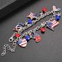 LUX ACCESSORIES Silver America Americana 4th of July American Pride Flag Map Red Blue Stars USA Chain Bracelet