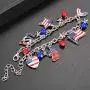 LUX ACCESSORIES Silver America Americana 4th of July American Pride Flag Map Red Blue Stars USA Chain Bracelet