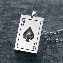 Aroncent Stainless Steel Necklace Braided Leather Rope Bracelet with Poker 2 Pcs Set