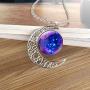 Galaxy & Crescent Cosmic Moon Pendant Necklace, Purple Glass, 17.5 Chain, Great Gift for Women