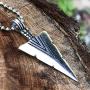 Tribal Surfer Native American Indian Maori Hawaiian Polynesian African Jungle Jewelry Arrowhead Arrow Spear head Pewter Mens Pendant Necklace Charm Protection Amulet for boys men w Silver Ball Chain